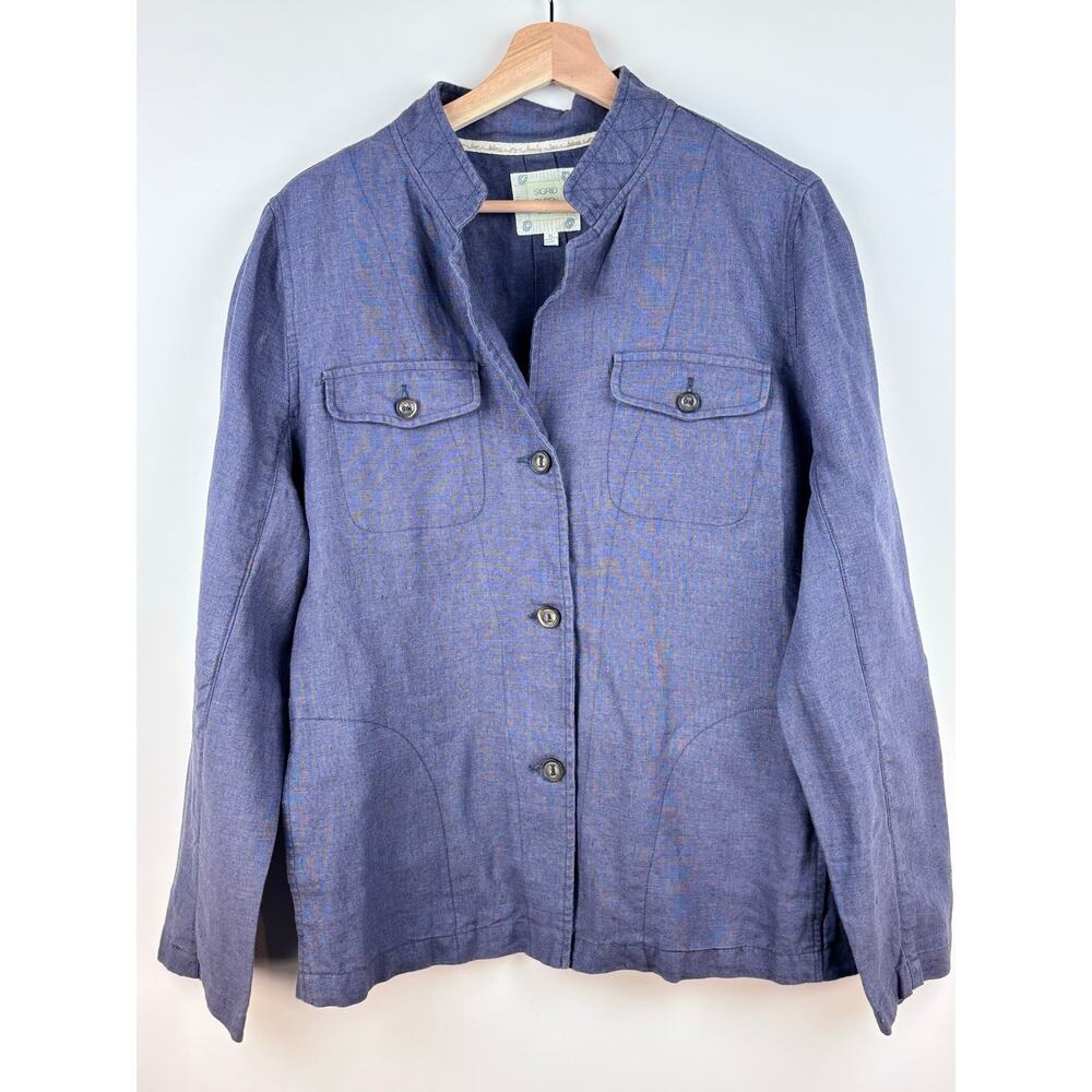 🩶 Sigrid Olsen 100% Linen Jacket | XL | Slate Blue Gray